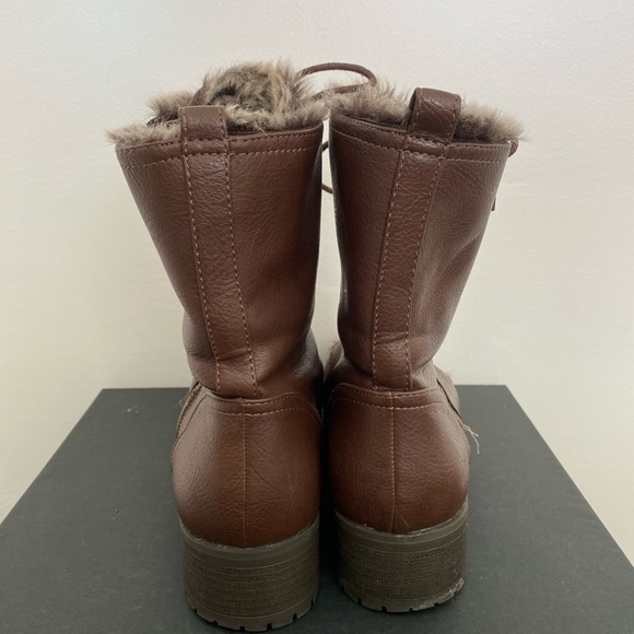 JustFab Brown Leather Combat Boots Fur Lined - Picture 4 of 7